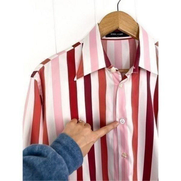Rykiel Homme Striped Button Down Dress Shirt Valentines Day Red and Pink - Picture 6 of 11